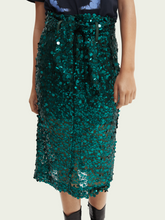 Load image into Gallery viewer, Scotch &amp; Soda Sequin-Embellished Pencil Midi Skirt in Teal - FINAL SALE
