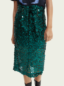 Scotch & Soda Sequin-Embellished Pencil Midi Skirt in Teal - FINAL SALE