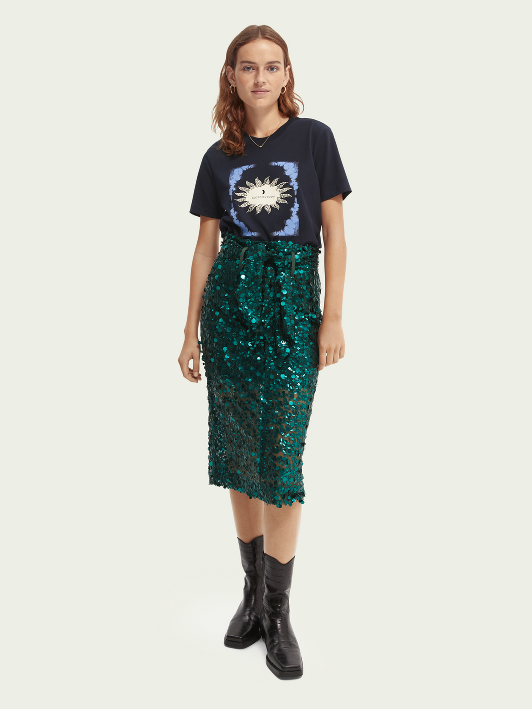 Scotch & Soda Sequin-Embellished Pencil Midi Skirt in Teal - FINAL SALE