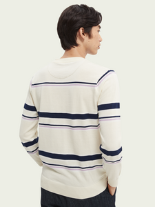 Scotch & Soda Mens Organic Cotton Striped Sweater in Ivory/Navy Stripe - FINAL SALE