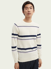 Load image into Gallery viewer, Scotch &amp; Soda Mens Organic Cotton Striped Sweater in Ivory/Navy Stripe - FINAL SALE