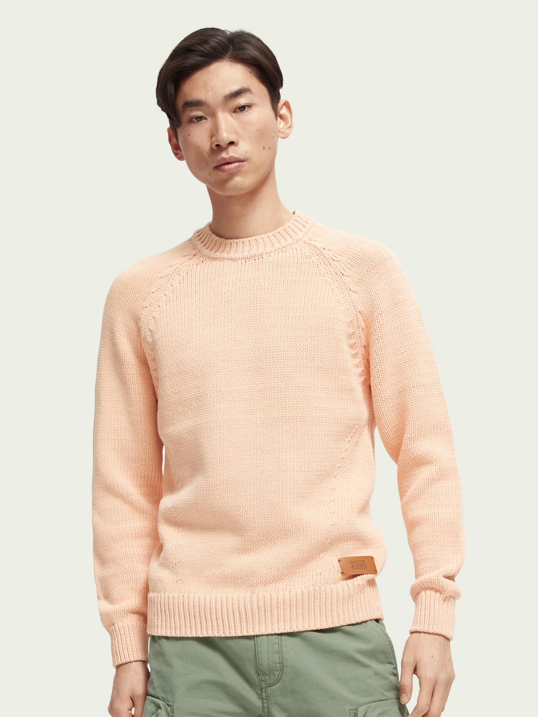 Scotch Soda Mens Pastel Tape Yarn Sweater in Sunset Orange FINAL SALE