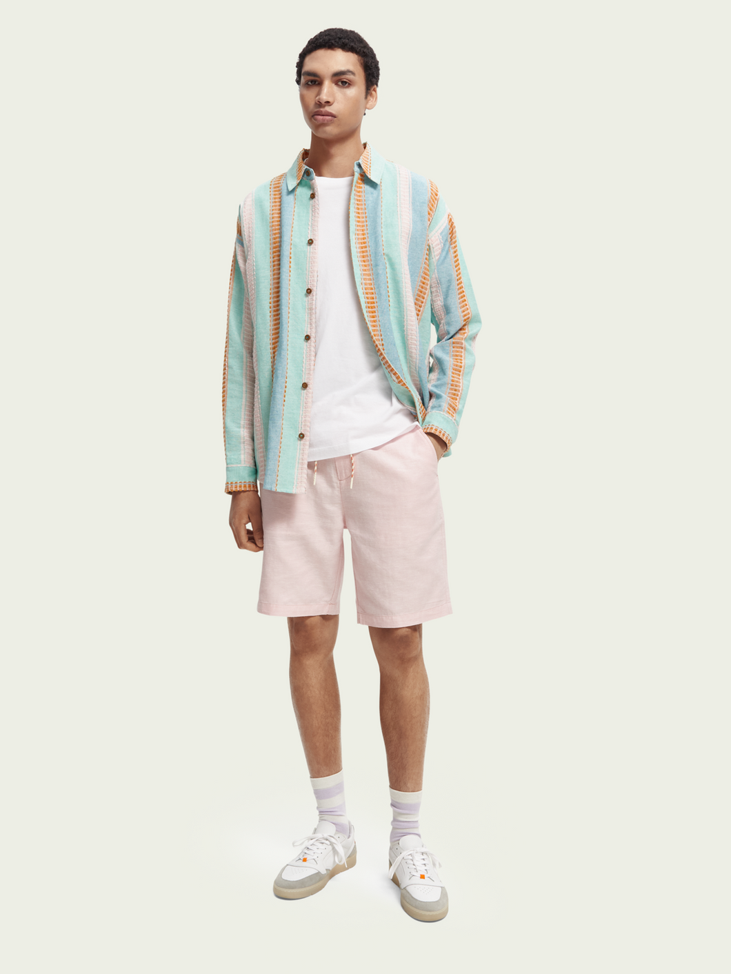 Scotch & Soda Mens Fave Linen-Blend Beach Short in Candy Melange - FINAL SALE