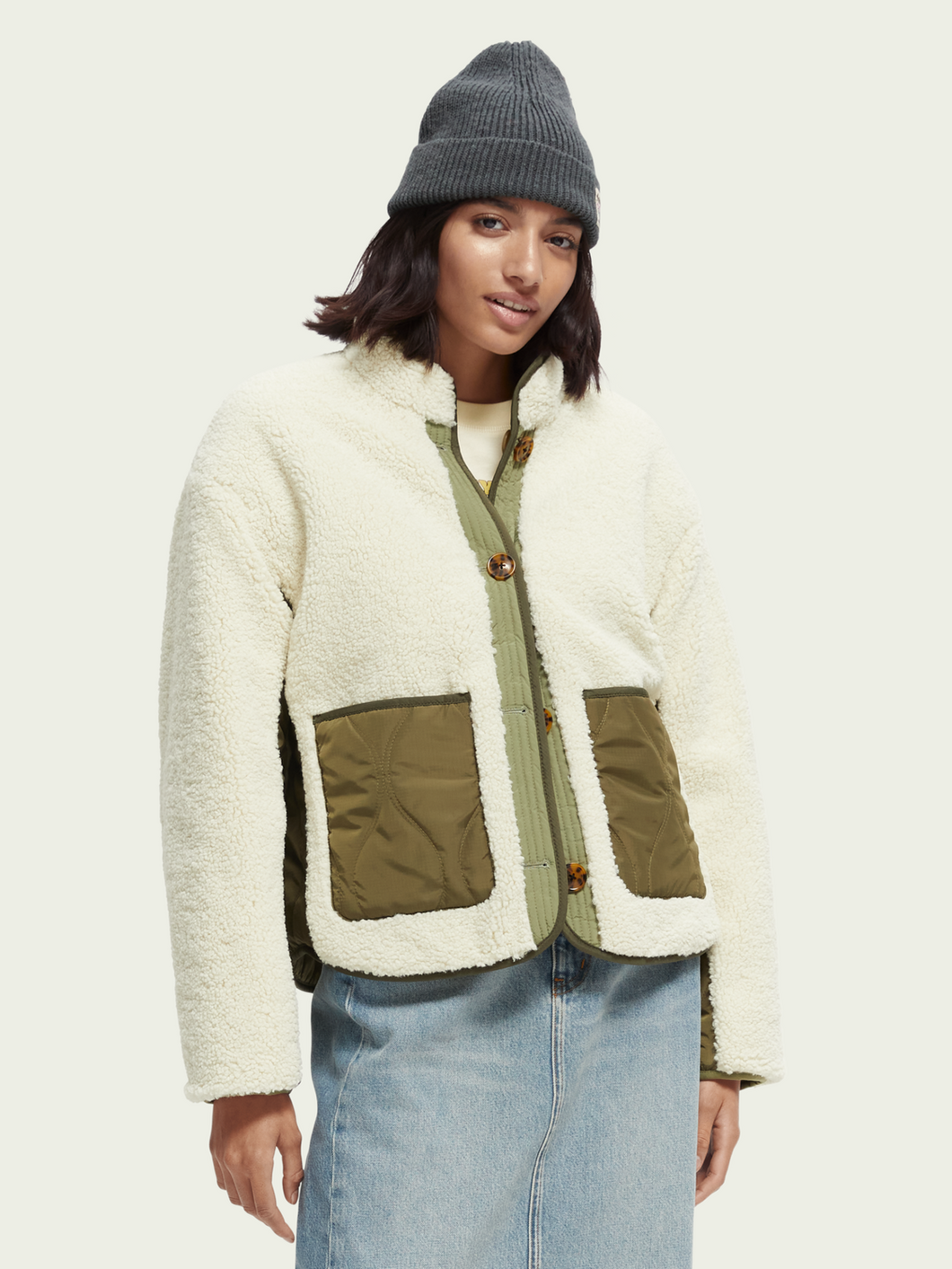Scotch & Soda Reversible Teddy Jacket in Ecru - FINAL SALE