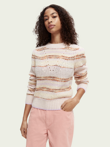 Scotch & Soda Fuzzy Striped Knitted Sweater w/Puffy Sleeves - FINAL SALE
