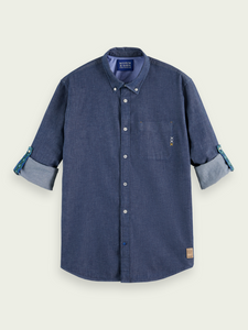 Scotch and Soda Mens Indigo Stretch Chambray Shirt w/Sleeve Adjusters -  FINAL SALE