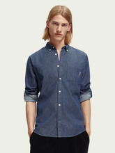 Load image into Gallery viewer, Scotch &amp; Soda Mens Indigo Stretch Chambray Shirt w/Sleeve Adjusters