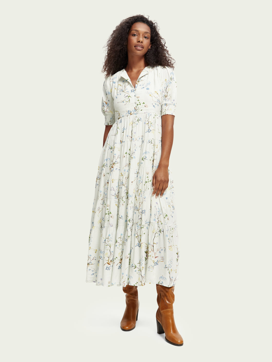 Scotch & Soda S/S Tiered Maxi Dress in White Floral - FINAL SALE