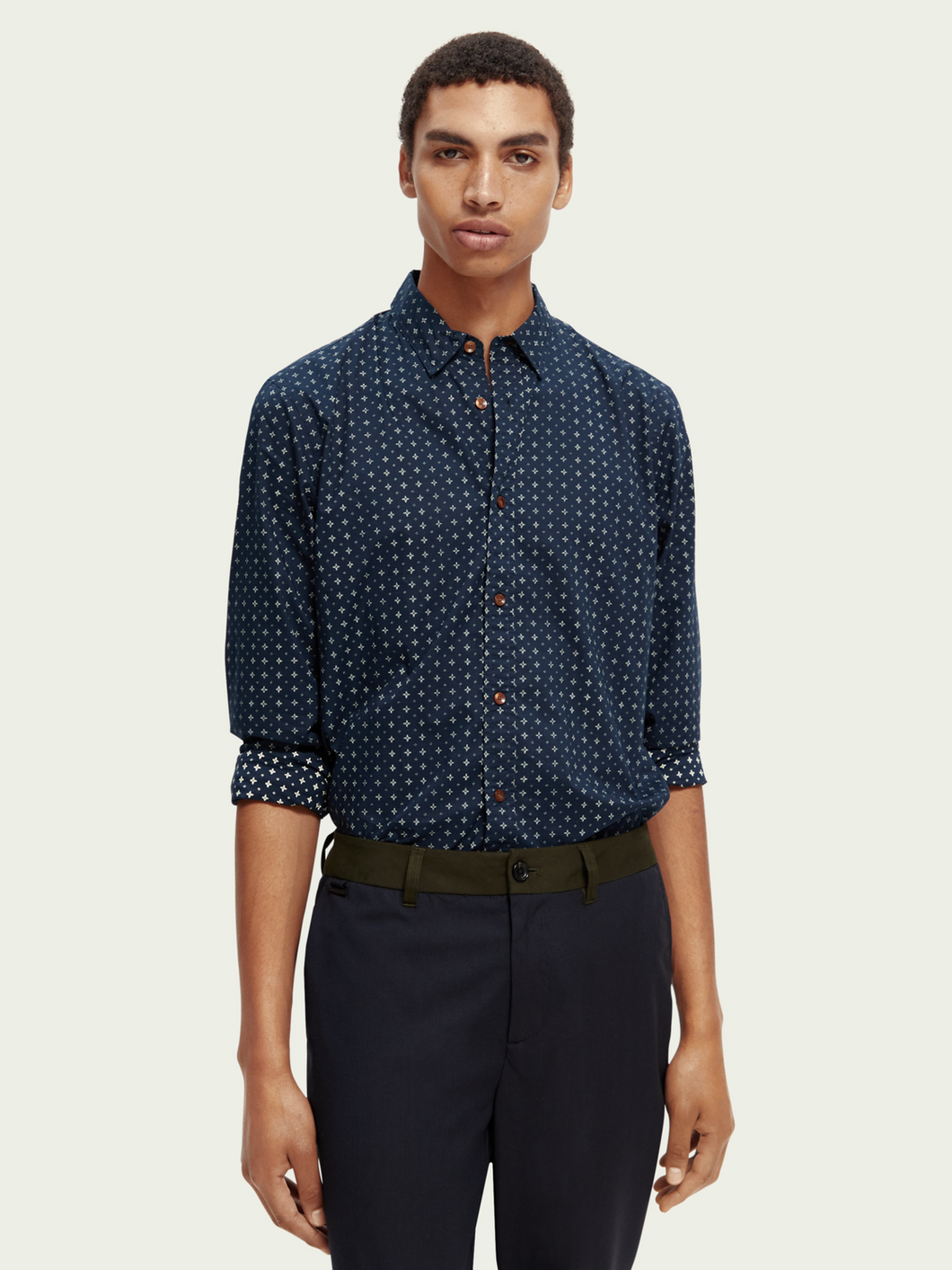 Scotch & Soda Mens Slim Fit Poplin Shirt In Navy/White Stars - FINAL SALE