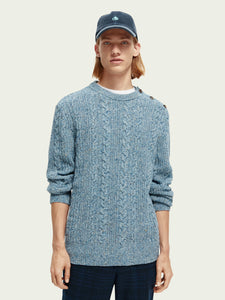 Scotch & Soda Mens Speckled Cable Knit Pullover in Winter Sky Melange - FINAL SALE