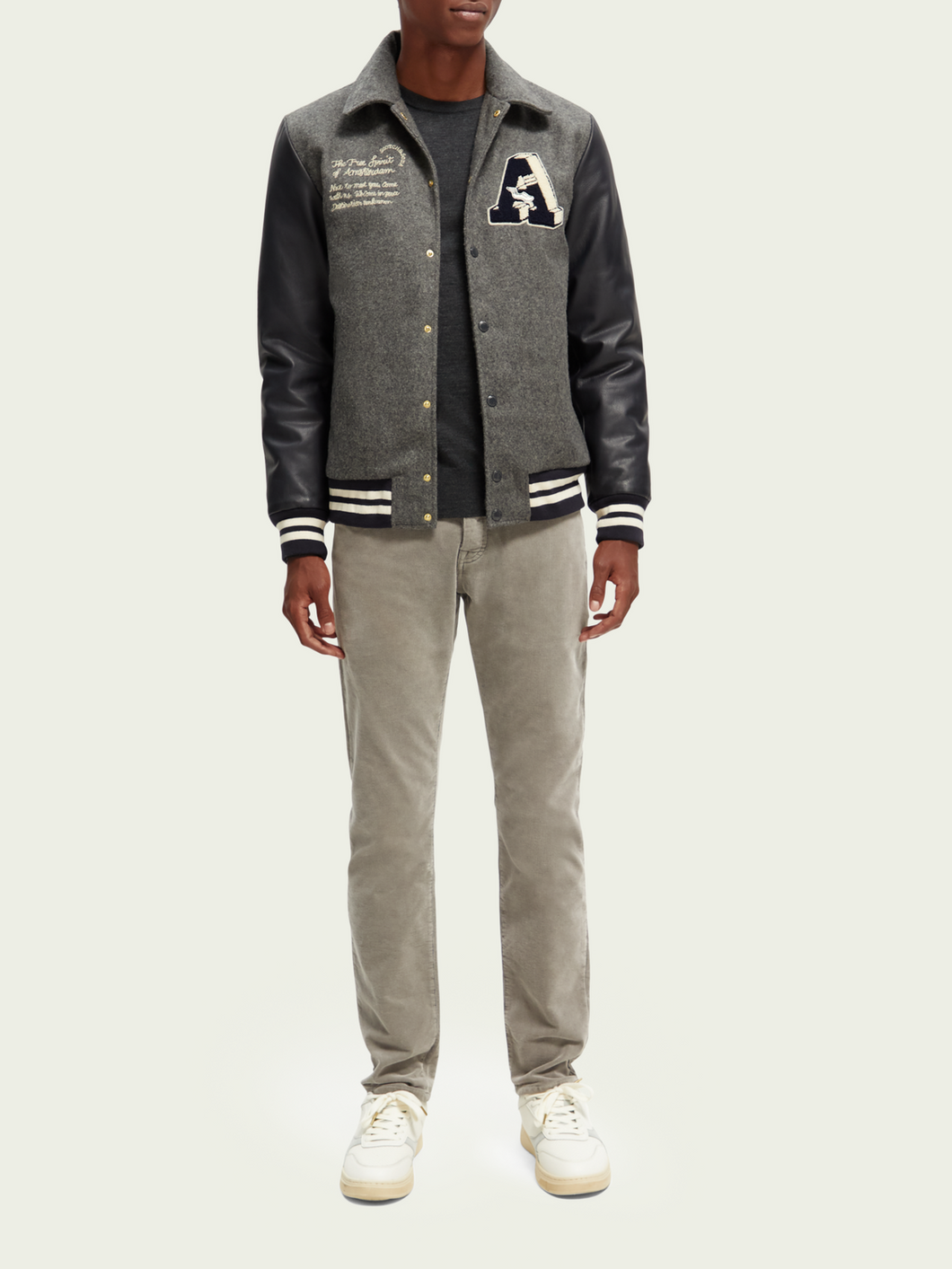Scotch & Soda Mens Ralston Slim-Stretch Corduroy Pants in Moonstone - FINAL SALE