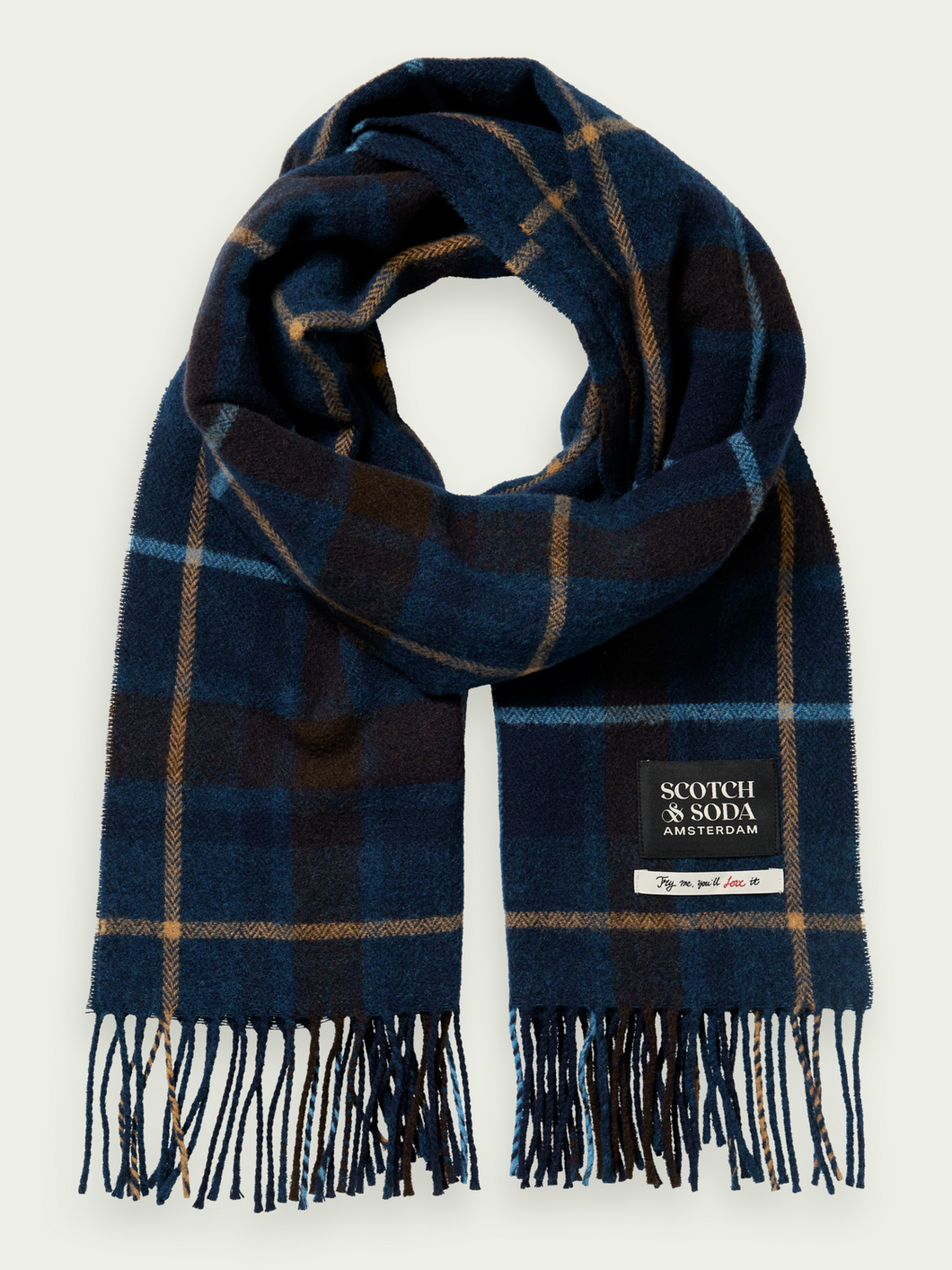 Scotch and Soda Mens Woven Check Scarf in Blue Checkered