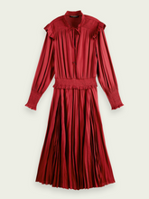 Load image into Gallery viewer, Scotch &amp; Soda Smocked Stitch Pleated Midi Dress in Deep Raspberry - FINAL SALE
