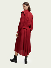 Load image into Gallery viewer, Scotch &amp; Soda Smocked Stitch Pleated Midi Dress in Deep Raspberry - FINAL SALE