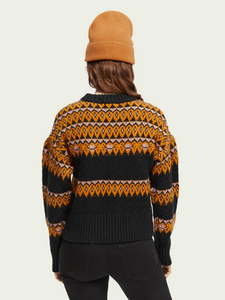 Scotch & Soda Cable Knit Fair Isle Sweater in Black/Multi - FINAL SALE