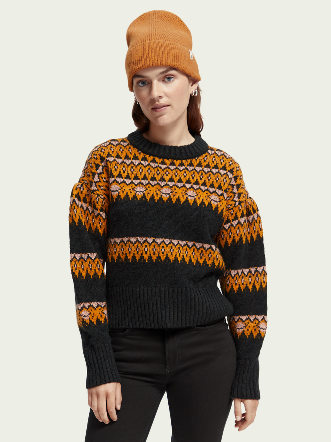 Scotch & Soda Cable Knit Fair Isle Sweater in Black/Multi - FINAL SALE