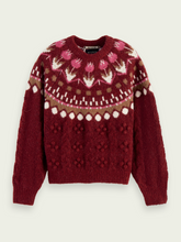 Load image into Gallery viewer, Scotch &amp; Soda Tulip Fair Isle Cable Pullover in Deep Raspberry - FINAL SALE