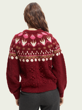 Load image into Gallery viewer, Scotch &amp; Soda Tulip Fair Isle Cable Pullover in Deep Raspberry - FINAL SALE