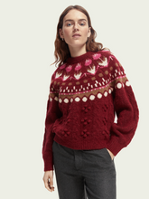 Load image into Gallery viewer, Scotch &amp; Soda Tulip Fair Isle Cable Pullover in Deep Raspberry - FINAL SALE