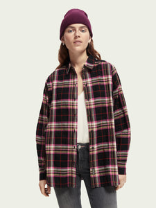 Scotch and Soda Checked Oversized Shirt in Black Sky Check - FINAL SALE