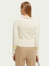 Load image into Gallery viewer, Scotch &amp; Soda Cable Neck V-neck Sweater in Vanilla White - FINAL SALE