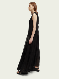 Scotch and Soda Long Tears Dress w/Crochet Yoke in Black - FINAL SALE