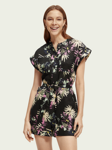 Scotch & Soda Printed Linen Playsuit in Aster Black - FINAL SALE