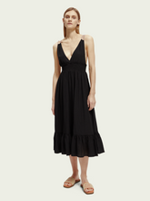 Load image into Gallery viewer, Scotch &amp; Soda Smocked Midi Strap Dress in Black- FINAL SALE